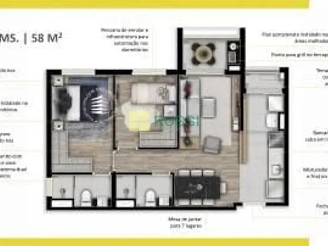 Apartamento com 59m² 2 quartos e 2 banheiros, à venda, no bairro Jardim Esplanada em São José dos Campos