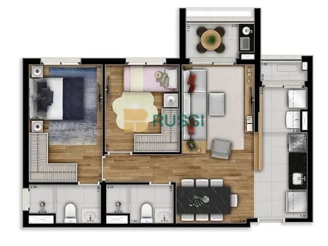 Apartamento com 59m² 2 quartos e 2 banheiros, à venda, no bairro Jardim Esplanada em São José dos Campos