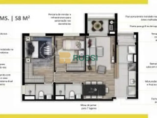 Apartamento com 59m² 2 quartos e 2 banheiros, à venda, no bairro Jardim Esplanada em São José dos Campos