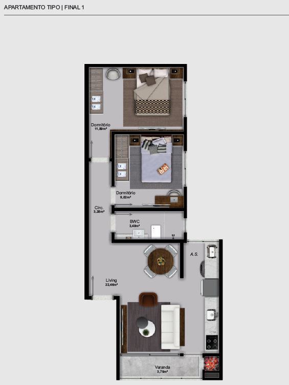 Apartamento com 68m² 2 quartos e 1 banheiro, à venda, no bairro Centro em Camboriú