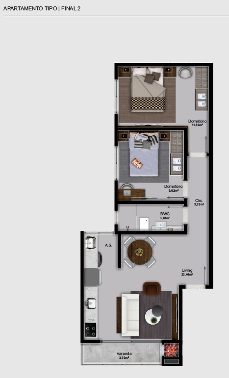 Apartamento com 68m² 2 quartos e 1 banheiro, à venda, no bairro Centro em Camboriú
