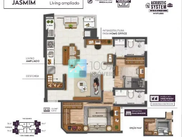 Apartamento com 74m² 2 quartos e 2 banheiros, à venda, no bairro Jardim Satélite em São José dos Campos
