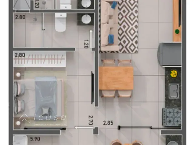 Apartamento com 41m² 1 quarto e 2 banheiros, à venda, no bairro Toninhas em Ubatuba