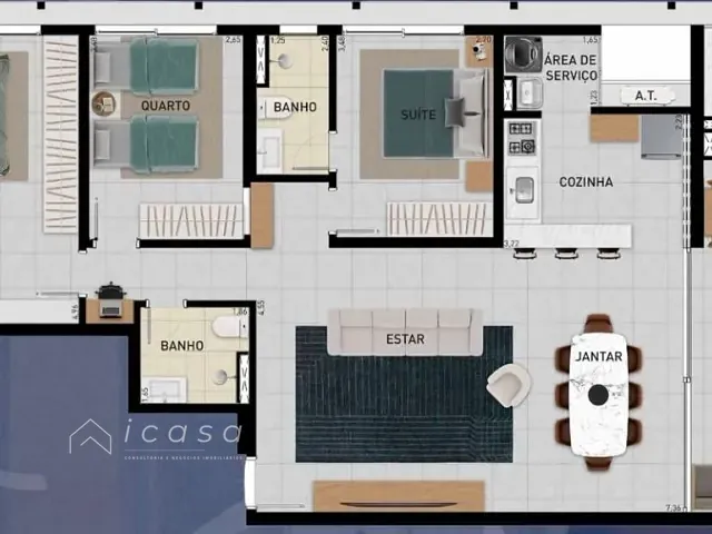 Apartamento com 119m² 3 quartos e 3 banheiros, à venda, no bairro Centro em Caraguatatuba