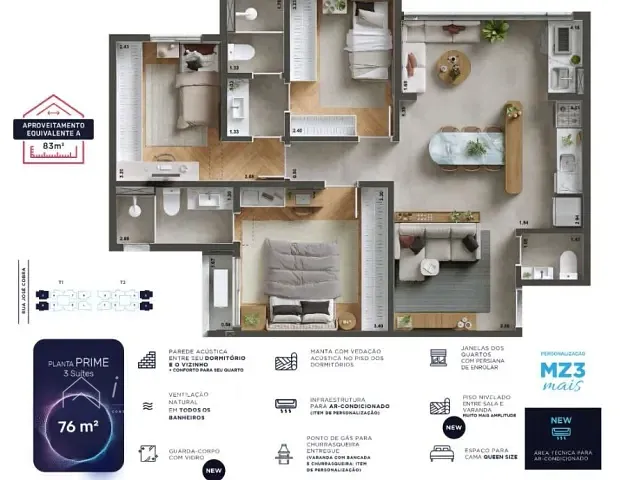 Apartamento 3 quartos e 3 banheiros, à venda, no bairro Parque Industrial em São José dos Campos