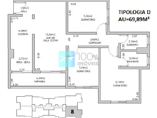 Apartamento com 70m² 3 quartos e 2 banheiros, à venda, no bairro Condomínio Residencial Colinas do Paratehy em São José dos Campos