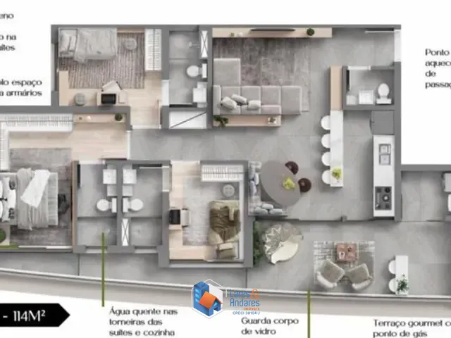 Apartamento com 114m² 3 quartos e 4 banheiros, à venda, no bairro Alphagran em Barueri