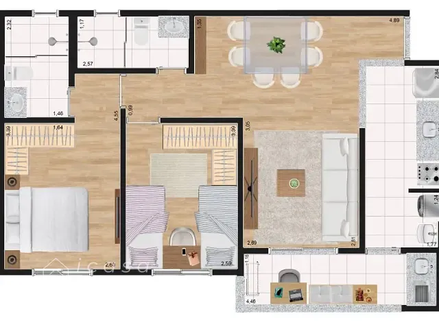 Apartamento com 68m² 2 quartos e 2 banheiros, à venda, no bairro Parque São Luís em Taubaté