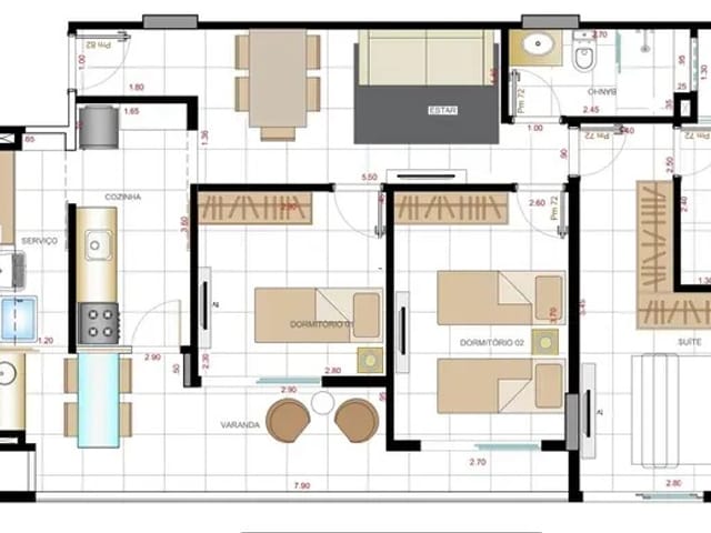 Apartamento 3 quartos e 2 banheiros, à venda, no bairro Barranco em Taubaté