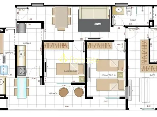 Apartamento 3 quartos e 2 banheiros, à venda, no bairro Barranco em Taubaté
