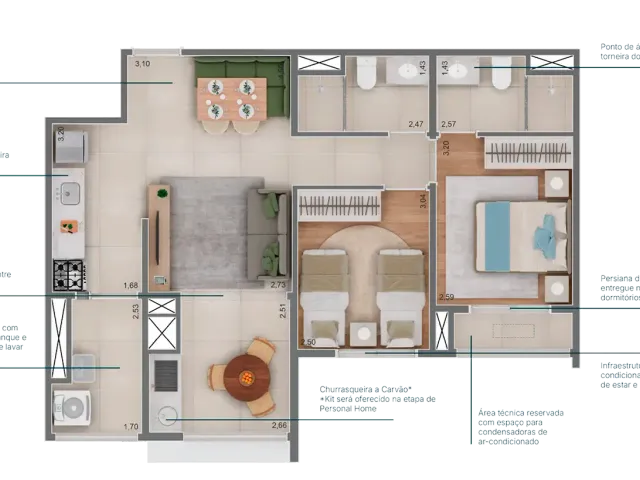 Apartamento com 64m² 2 quartos e 2 banheiros, à venda, no bairro Campo Belo em São Paulo