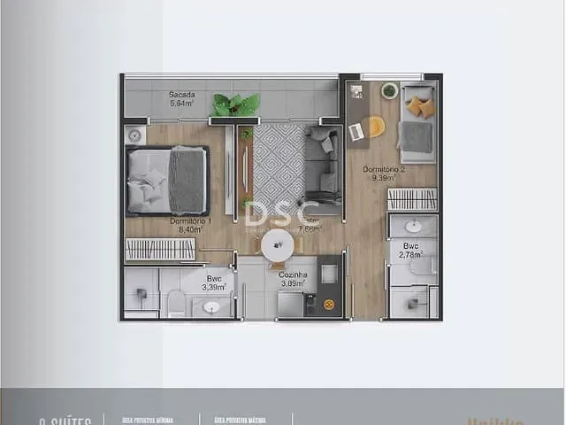Apartamento 2 quartos e 2 banheiros, à venda, no bairro Rebouças em Curitiba