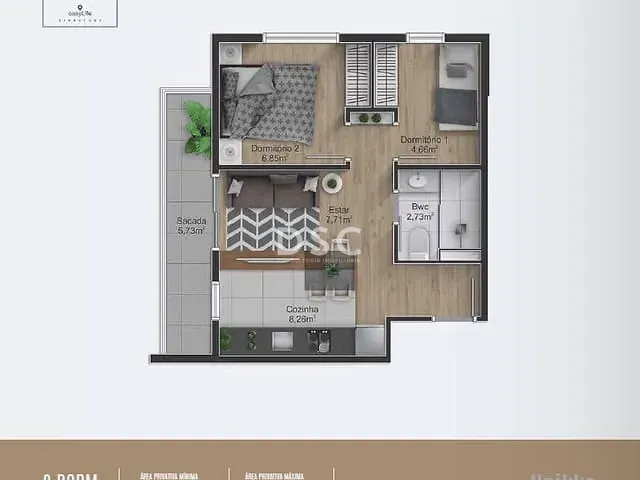 Apartamento 2 quartos e 1 banheiro, à venda, no bairro Rebouças em Curitiba