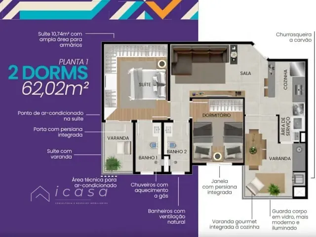 Apartamento 2 quartos e 1 banheiro, à venda, no bairro Jardim Augusta em São José dos Campos