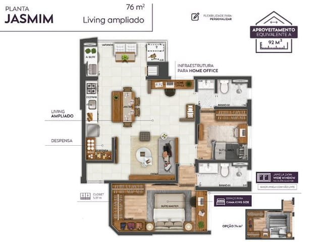 Foto do Apartamento - Apartamento à venda 2 Quartos, 1 Suite, 2 Vagas, 76M², Jardim Satélite, São José dos Campos - SP | Wonder Cidade Jardim | RUSSI IMÓVEIS