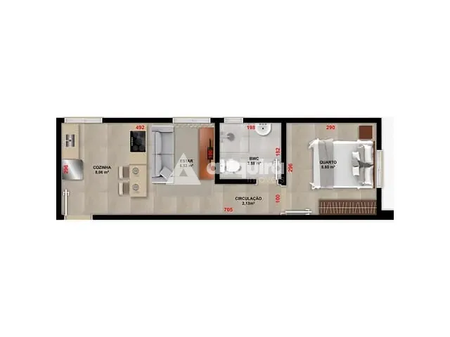Apartamento com 54m² 1 quarto e 1 banheiro, à venda, no bairro Centro em Ponta Grossa