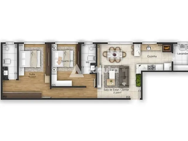 Apartamento com 156m² 2 quartos e 2 banheiros, à venda, no bairro Estrela em Ponta Grossa
