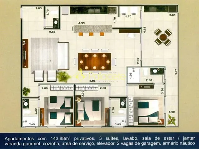 Apartamento com 144m² 3 quartos e 4 banheiros, à venda, no bairro Itaguá em Ubatuba