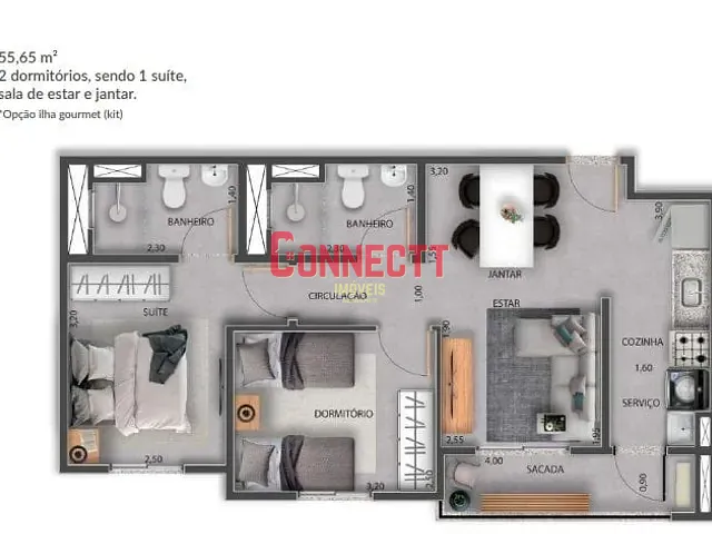 Apartamento 2 quartos e 2 banheiros, à venda, no bairro Jardim Olhos D´água I em Ribeirão Preto