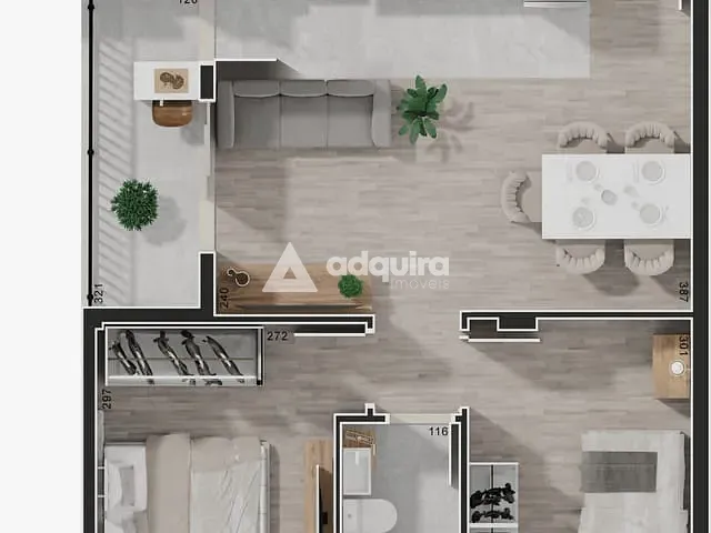 Apartamento 2 quartos e 1 banheiro, à venda, no bairro Uvaranas em Ponta Grossa