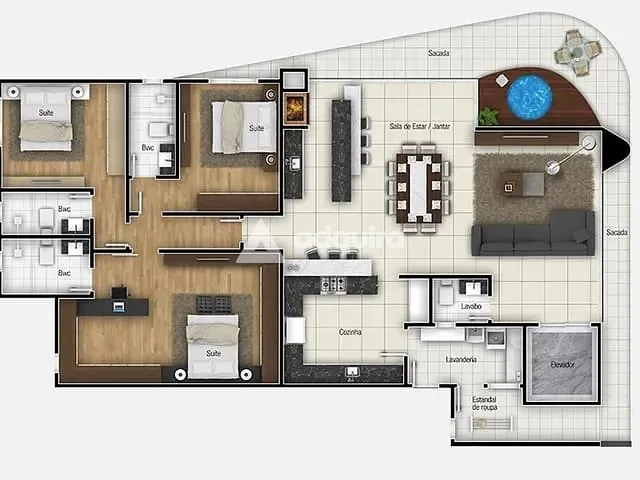 Apartamento com 374m² 3 quartos e 4 banheiros, à venda, no bairro Centro em Ponta Grossa