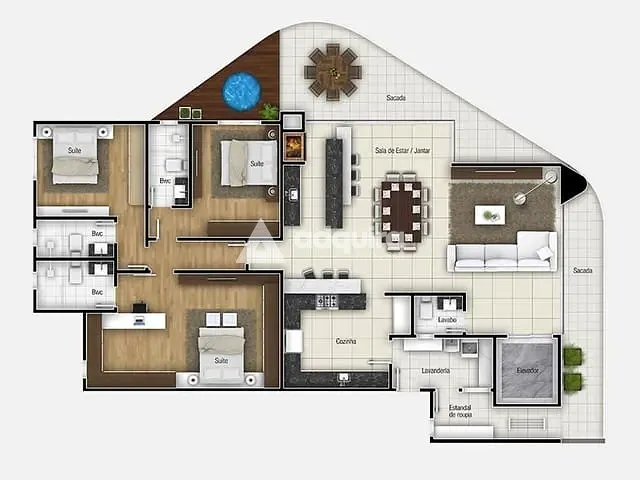 Apartamento com 374m² 3 quartos e 4 banheiros, à venda, no bairro Centro em Ponta Grossa