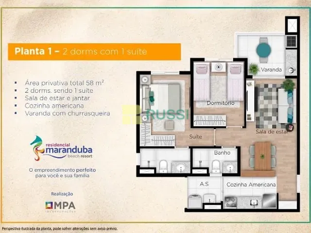 Apartamento 2 quartos e 2 banheiros, à venda, no bairro Maranduba em Ubatuba