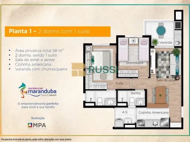 Apartamento 2 quartos e 2 banheiros, à venda, no bairro Maranduba em Ubatuba
