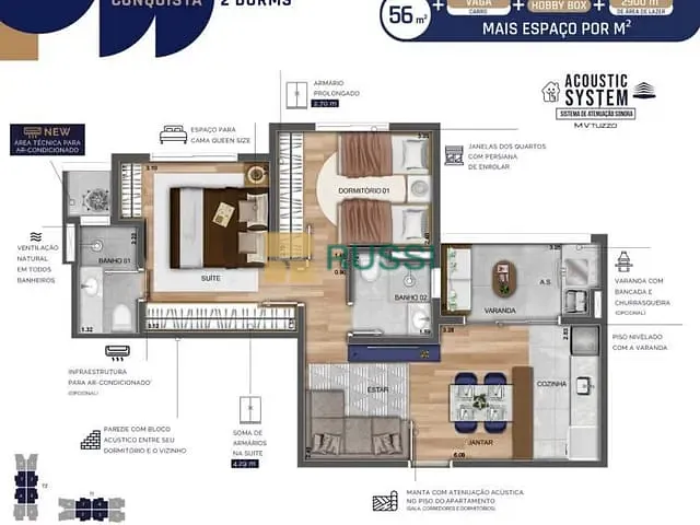 Apartamento com 56m² 2 quartos e 2 banheiros, à venda, no bairro Vila Industrial em São José dos Campos