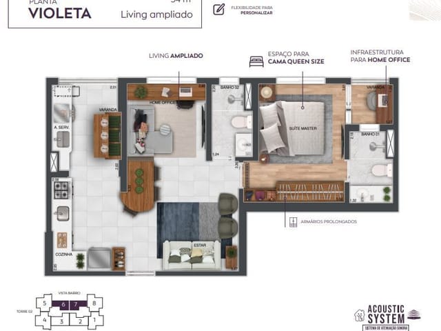 Foto do Apartamento - Apartamento com 2 dormitórios à venda, 54 m² por R$ 489.000,00 - Jardim Satélite - São José dos Campos/SP | RUSSI IMÓVEIS