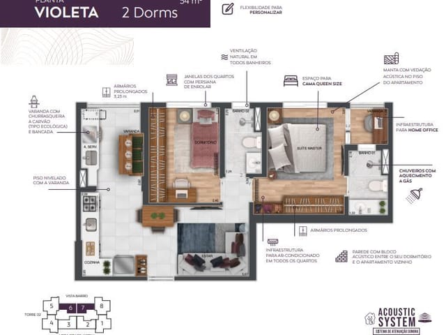Foto do Apartamento - Apartamento com 2 dormitórios à venda, 54 m² por R$ 489.000,00 - Jardim Satélite - São José dos Campos/SP | RUSSI IMÓVEIS