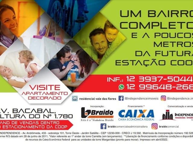 Foto do Apartamento - Apartamento à venda 3 Quartos, 1 Vaga, 62.5M², Jardim América, São José dos Campos - SP | Residencial Vale das Flores (RVF) | INDEPENDENCE NEGOCIOS IMOBILIARIOS LTDA