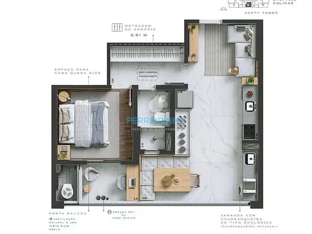 Apartamento 1 quarto e 1 banheiro, à venda, no bairro Jardim das Colinas em São José dos Campos