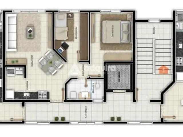 Apartamento 2 quartos e 1 banheiro, à venda, no bairro Nova Rússia em Ponta Grossa