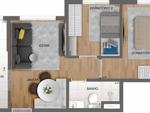 Apartamento com 38m² 2 quartos e 1 banheiro, à venda, no bairro Brás em São Paulo
