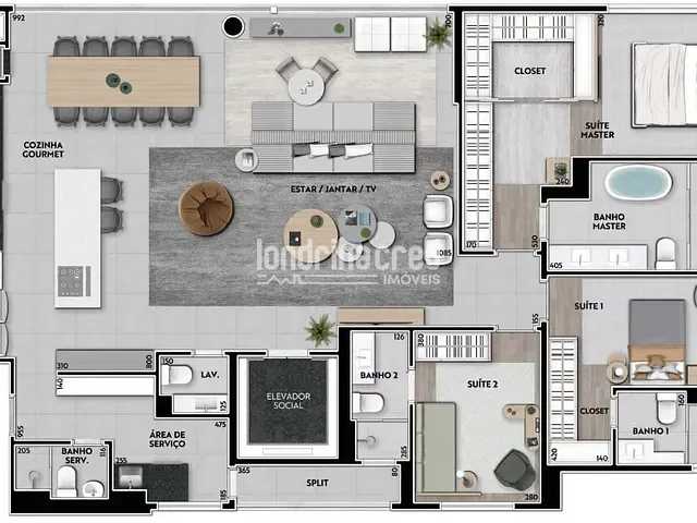 Apartamento 3 quartos e 4 banheiros, à venda, no bairro Gleba Fazenda Palhano em Londrina