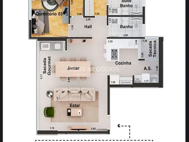Apartamento com 96m² 3 quartos e 2 banheiros, à venda, no bairro Jardim Maria José em Votorantim