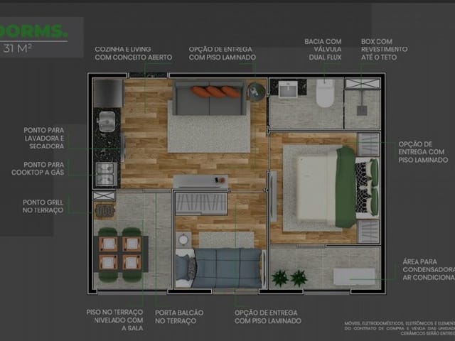 Apartamento com 31m² 2 quartos e 1 banheiro, à venda, no bairro Vila Santa Clara em São Paulo