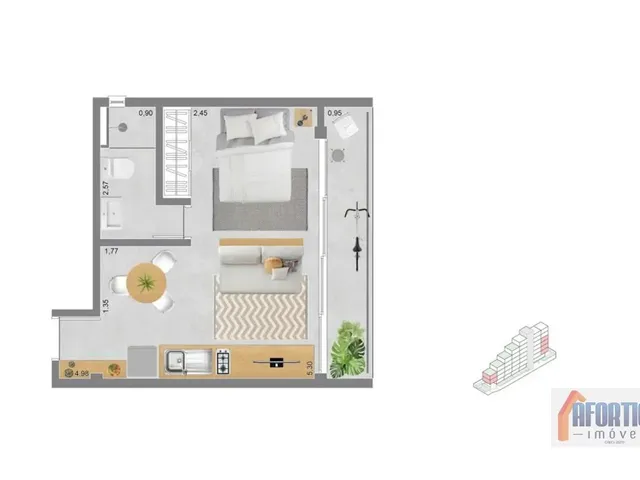 Apartamento 1 quarto e 1 banheiro, à venda, no bairro Portão em Curitiba