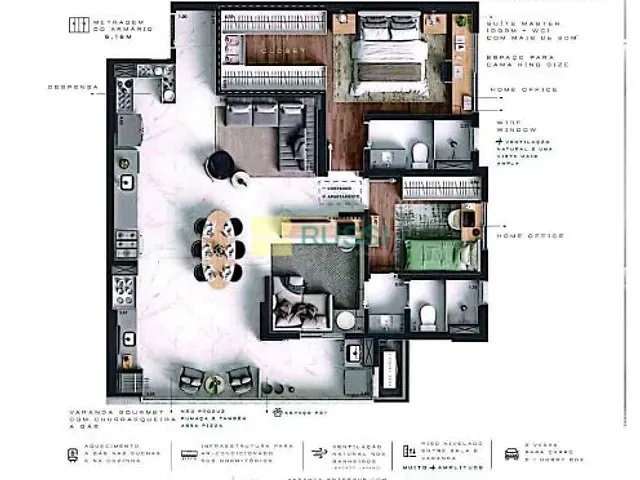 Apartamento com 193m² 3 quartos e 3 banheiros, à venda, no bairro Jardim das Colinas em São José dos Campos