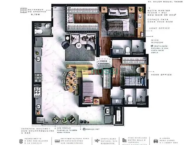 Apartamento com 193m² 3 quartos e 3 banheiros, à venda, no bairro Jardim das Colinas em São José dos Campos