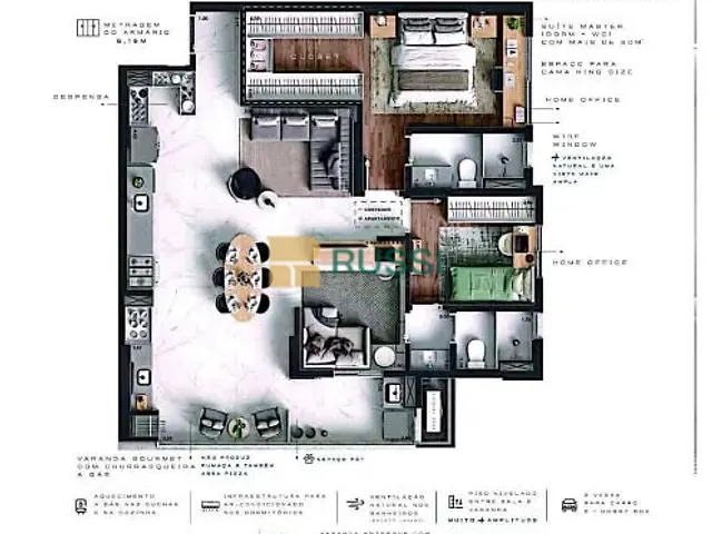 Apartamento com 193m² 3 quartos e 3 banheiros, à venda, no bairro Jardim das Colinas em São José dos Campos
