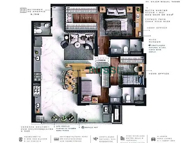Apartamento com 193m² 3 quartos e 3 banheiros, à venda, no bairro Jardim das Colinas em São José dos Campos