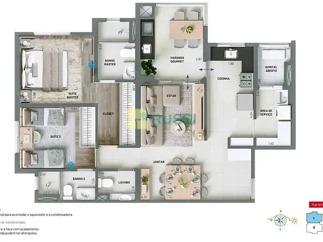 Apartamento com 87m² 2 quartos e 3 banheiros, à venda, no bairro Jardim Fátima em São José dos Campos