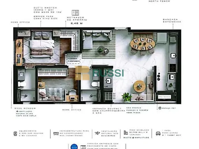 Apartamento com 182m² 2 quartos e 2 banheiros, à venda, no bairro Jardim das Colinas em São José dos Campos