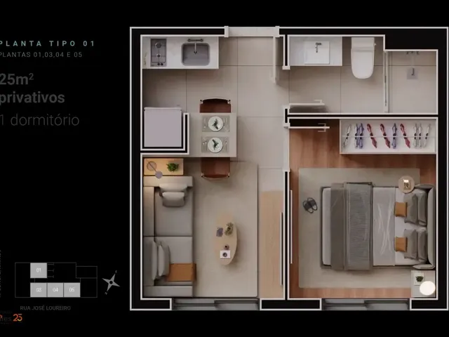 Apartamento 1 quarto e 1 banheiro, à venda, no bairro Centro em Curitiba