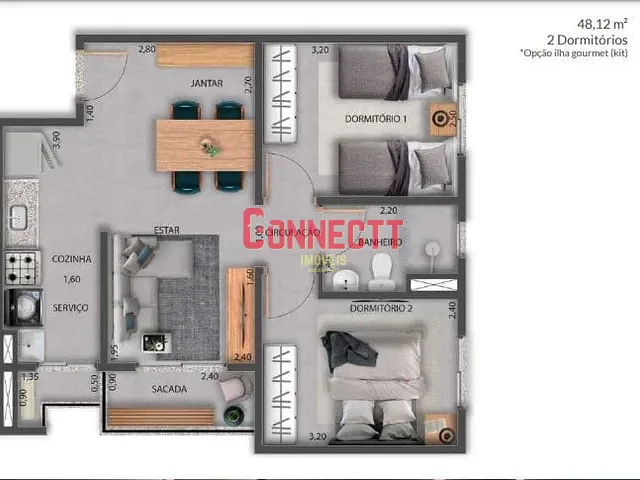 Apartamento 2 quartos e 2 banheiros, à venda, no bairro Jardim Olhos D´água I em Ribeirão Preto