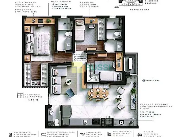Apartamento com 65m² 2 quartos e 2 banheiros, à venda, no bairro Jardim das Colinas em São José dos Campos