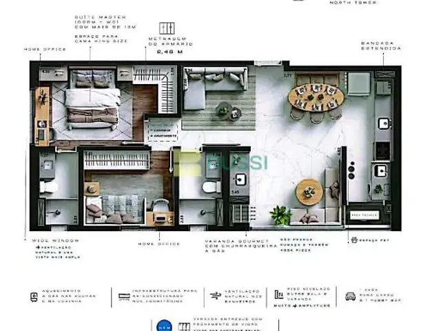 Apartamento com 65m² 2 quartos e 2 banheiros, à venda, no bairro Jardim das Colinas em São José dos Campos