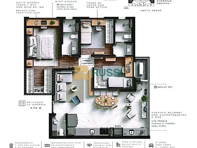 Apartamento com 65m² 2 quartos e 2 banheiros, à venda, no bairro Jardim das Colinas em São José dos Campos